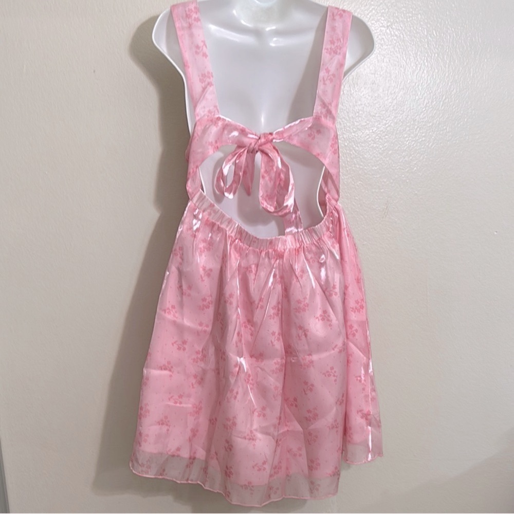 Pink Floral Mesh Babydoll Mini Dress - Size L - Picture 5 of 5